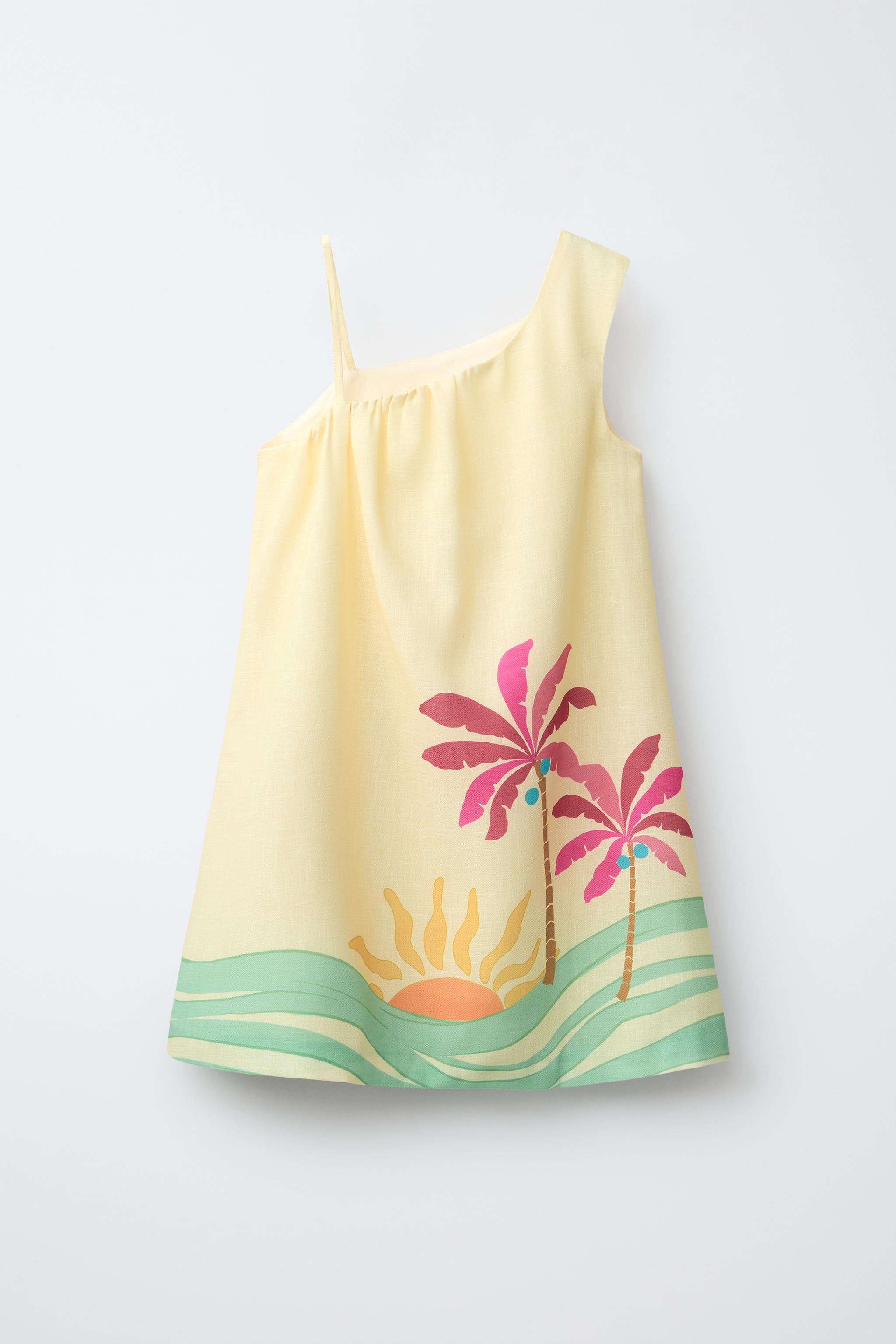 ASYMMETRIC PALM TREE DRESS WITH COTTON AND LINEN